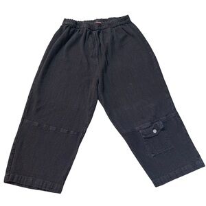 Black 100% Cotton Slow Fashion Capri Pants Elastic Waist Comfort Lounge Cargo